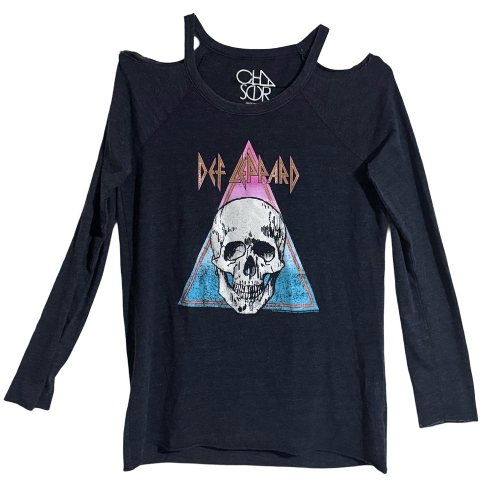 CHASER • Def Leppard Band Fan Chambray Long Sleeve Cold-Shoulder Shirt - Picture 1 of 4